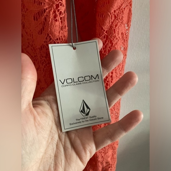 Volcom Orange Coral Peach floral Lace crochet knit Button down top small NWT - Picture 12 of 13